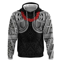 Samoan Traditional Art Tattoos Zip Hoodie Tatau Tribal Motifs with Ula Fala Black LT03 Pullover Hoodie Black - Polynesian Pride