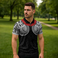 Samoan Traditional Art Tattoos Zipper Polo Shirt Tatau Tribal Motifs with Ula Fala Black LT03 - Polynesian Pride