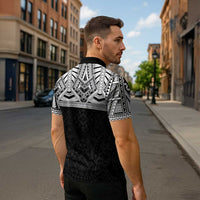 Samoan Traditional Art Tattoos Zipper Polo Shirt Tatau Tribal Motifs with Ula Fala Black LT03 - Polynesian Pride
