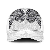 Samoan Traditional Art Tattoos Baseball Net Cap Tatau Tribal Motifs with Ula Nifo White - Polynesian Pride