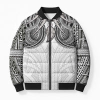 Samoan Traditional Art Tattoos Bomber Puffer Jacket Tatau Tribal Motifs with Ula Nifo White LT03 Unisex White - Polynesian Pride