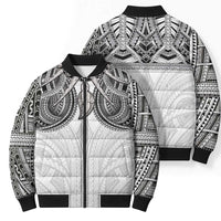 Samoan Traditional Art Tattoos Bomber Puffer Jacket Tatau Tribal Motifs with Ula Nifo White LT03 - Polynesian Pride