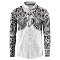 Samoan Traditional Art Tattoos Button Sweatshirt Tatau Tribal Motifs with Ula Nifo White LT03 White - Polynesian Pride