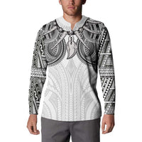 Samoan Traditional Art Tattoos Button Sweatshirt Tatau Tribal Motifs with Ula Nifo White LT03 - Polynesian Pride