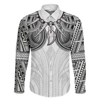 Samoan Traditional Art Tattoos Family Matching Short Sleeve Bodycon Dress and Hawaiian Shirt Tatau Tribal Motifs with Ula Nifo White LT03 Dad's Shirt - Long Sleeve White - Polynesian Pride