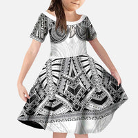 Samoan Traditional Art Tattoos Family Matching Summer Maxi Dress and Hawaiian Shirt Tatau Tribal Motifs with Ula Nifo White LT03 Daughter's Dress White - Polynesian Pride