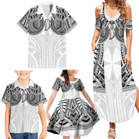 Samoan Traditional Art Tattoos Family Matching Summer Maxi Dress and Hawaiian Shirt Tatau Tribal Motifs with Ula Nifo White LT03 - Polynesian Pride