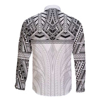 Samoan Traditional Art Tattoos Long Sleeve Button Shirt Tatau Tribal Motifs with Ula Nifo White LT03 - Polynesian Pride
