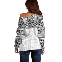 Samoan Traditional Art Tattoos Off Shoulder Sweater Tatau Tribal Motifs with Ula Nifo White LT03 - Polynesian Pride