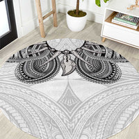 Samoan Traditional Art Tattoos Round Carpet Tatau Tribal Motifs with Ula Nifo White LT03 White - Polynesian Pride