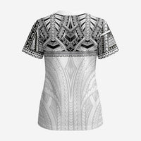 Samoan Traditional Art Tattoos Scrub Top Tatau Tribal Motifs with Ula Nifo White LT03 - Polynesian Pride