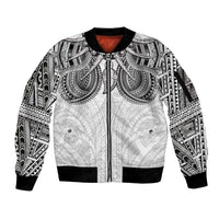 Samoan Traditional Art Tattoos Sleeve Zip Bomber Jacket Tatau Tribal Motifs with Ula Nifo White LT03 Unisex White - Polynesian Pride