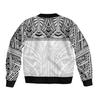 Samoan Traditional Art Tattoos Sleeve Zip Bomber Jacket Tatau Tribal Motifs with Ula Nifo White LT03 - Polynesian Pride