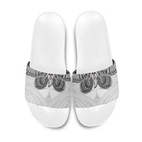 Samoan Traditional Art Tattoos Slide Sandals Tatau Tribal Motifs with Ula Nifo White LT03 White - Polynesian Pride