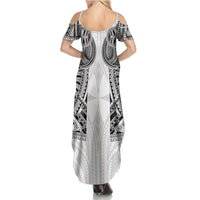 Samoan Traditional Art Tattoos Summer Maxi Dress Tatau Tribal Motifs with Ula Nifo White LT03 - Polynesian Pride
