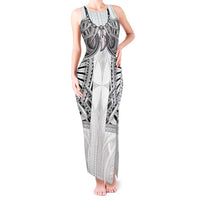 Samoan Traditional Art Tattoos Tank Maxi Dress Tatau Tribal Motifs with Ula Nifo White LT03 Women White - Polynesian Pride
