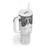 Samoan Traditional Art Tattoos Tumbler With Handle Tatau Tribal Motifs with Ula Nifo White LT03 - Polynesian Pride