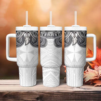 Samoan Traditional Art Tattoos Tumbler With Handle Tatau Tribal Motifs with Ula Nifo White LT03 - Polynesian Pride