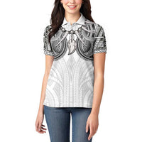 Samoan Traditional Art Tattoos Women Polo Shirt Tatau Tribal Motifs with Ula Nifo White LT03 - Polynesian Pride