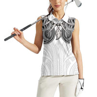 Samoan Traditional Art Tattoos Women Sleeveless Polo Shirt Tatau Tribal Motifs with Ula Nifo White LT03 - Polynesian Pride