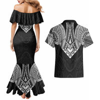 Samoan Traditional Art Tattoos Couples Matching Mermaid Dress and Hawaiian Shirt Tatau Roman Reigns Black Color LT03 - Polynesian Pride