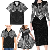 Samoan Traditional Art Tattoos Family Matching Long Sleeve Bodycon Dress and Hawaiian Shirt Tatau Roman Reigns Black Color LT03 - Polynesian Pride