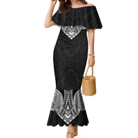 Samoan Traditional Art Tattoos Family Matching Mermaid Dress and Hawaiian Shirt Tatau Roman Reigns Black Color LT03 Mom's Dress Black - Polynesian Pride