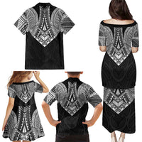 Samoan Traditional Art Tattoos Family Matching Puletasi and Hawaiian Shirt Tatau Roman Reigns Black Color LT03 - Polynesian Pride