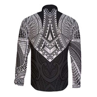 Samoan Traditional Art Tattoos Long Sleeve Button Shirt Tatau Roman Reigns Black Color LT03 - Polynesian Pride