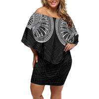 Samoan Traditional Art Tattoos Off Shoulder Short Dress Tatau Roman Reigns Black Color LT03 Women Black - Polynesian Pride