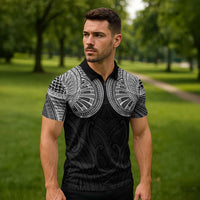 Samoan Traditional Art Tattoos Zipper Polo Shirt Tatau Roman Reigns Black Color LT03 - Polynesian Pride