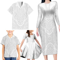 Samoan Traditional Art Tattoos Family Matching Long Sleeve Bodycon Dress and Hawaiian Shirt Tatau Roman Reigns White Color LT03 - Polynesian Pride