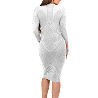 Samoan Traditional Art Tattoos Family Matching Long Sleeve Bodycon Dress and Hawaiian Shirt Tatau Roman Reigns White Color LT03 - Polynesian Pride