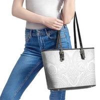 Samoan Traditional Art Tattoos Leather Tote Bag Tatau Roman Reigns White Color LT03 - Polynesian Pride