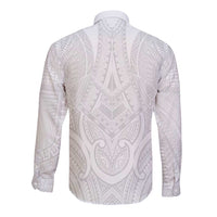 Samoan Traditional Art Tattoos Long Sleeve Button Shirt Tatau Roman Reigns White Color LT03 - Polynesian Pride