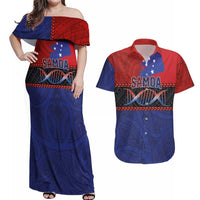 Personalised Samoan DNA-Proud of Samoa Couples Matching Off Shoulder Maxi Dress and Hawaiian Shirt Polynesian Patterns - Polynesian Pride