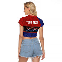 Personalised Samoan DNA-Proud of Samoa Raglan Cropped T Shirt Polynesian Patterns - Polynesian Pride