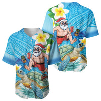 Polynesian Merry Christmas Baseball Jersey Funny Santa with Sea Turtle Beach Plumeria - Polynesian Pride