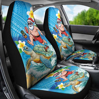 Polynesian Merry Christmas Car Seat Cover Funny Santa with Sea Turtle Beach Plumeria LT03 - Polynesian Pride