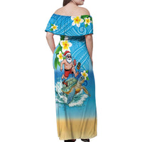 Polynesian Merry Christmas Family Matching Off Shoulder Maxi Dress and Hawaiian Shirt Funny Santa with Sea Turtle Beach Plumeria LT03 - Polynesian Pride