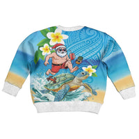 Polynesian Merry Christmas Kid Ugly Christmas Sweater Funny Santa with Sea Turtle on Beach and Plumeria LT03 - Polynesian Pride