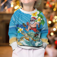 Polynesian Merry Christmas Kid Ugly Christmas Sweater Funny Santa with Sea Turtle on Beach and Plumeria LT03 - Polynesian Pride