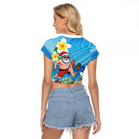 Polynesian Merry Christmas Raglan Cropped T Shirt Funny Santa with Sea Turtle Beach Plumeria LT03 - Polynesian Pride