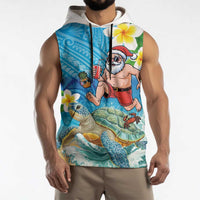 Polynesian Merry Christmas Sleeveless Hoodie Funny Santa with Sea Turtle Beach Plumeria LT03 - Polynesian Pride