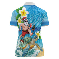 Polynesian Merry Christmas Women Polo Shirt Funny Santa with Sea Turtle Beach Plumeria LT03 - Polynesian Pride