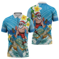 Polynesian Merry Christmas Zipper Polo Shirt Funny Santa with Sea Turtle Beach Plumeria LT03 - Polynesian Pride