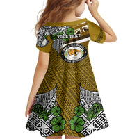 Hawaii James Campbell High School Family Matching Short Sleeve Bodycon Dress and Hawaiian Shirt Kakau Pattern Gold Color Version LT03 - Polynesian Pride