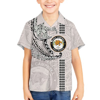 Custom Hawaii James Campbell High School Family Matching Off Shoulder Long Sleeve Dress and Hawaiian Shirt Tribal Kakau Pattern LT03 Son's Shirt White - Polynesian Pride