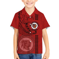 Hawaii Kahuku High & Intermediate School Family Matching Off Shoulder Maxi Dress and Hawaiian Shirt Tribal Kakau Pattern LT03 Son's Shirt Red - Polynesian Pride