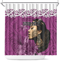 Custom New Zealand Womens Day Shower Curtain Traditional Maori Woman Polynesian Pattern Pink Color LT03 Pink - Polynesian Pride